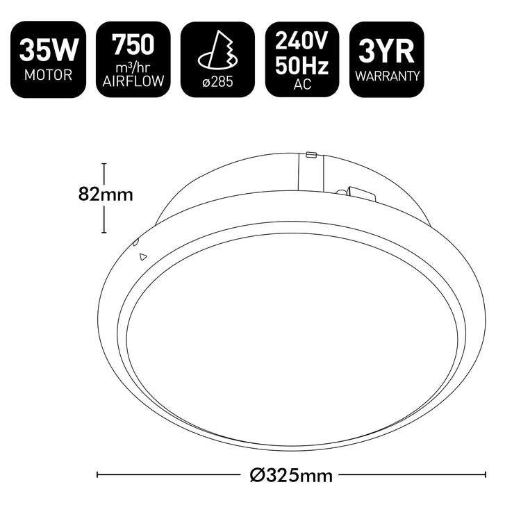 Technical specifications and dimensions of a ceiling light fixture on a white background