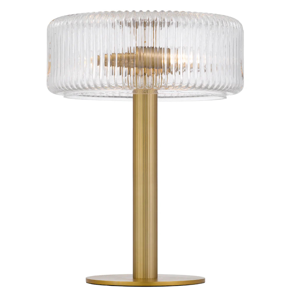 Base of the Telbix Brizo table lamp highlighting the touch-activated control and sturdy iron construction.