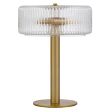 Close-up of the ribbed glass shade on the Brizo lamp showing texture and design detail.