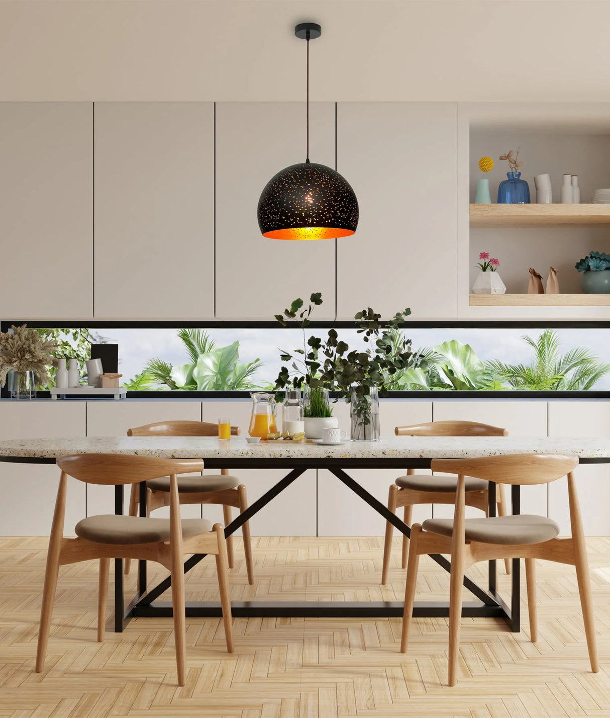 CLA CELESTE Bohemian Rustic Embossed Dome Shape Pendant Light