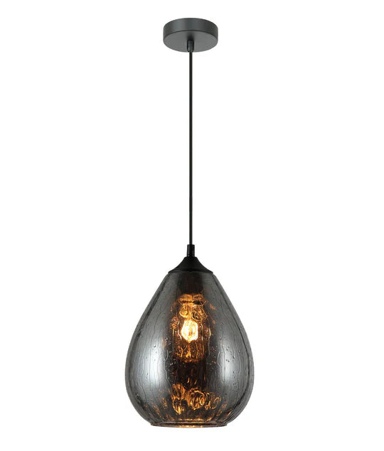 CLA Chuva Smokey Black Mirror Finish Glass with Rain Drop Effect Oval Pendant Light