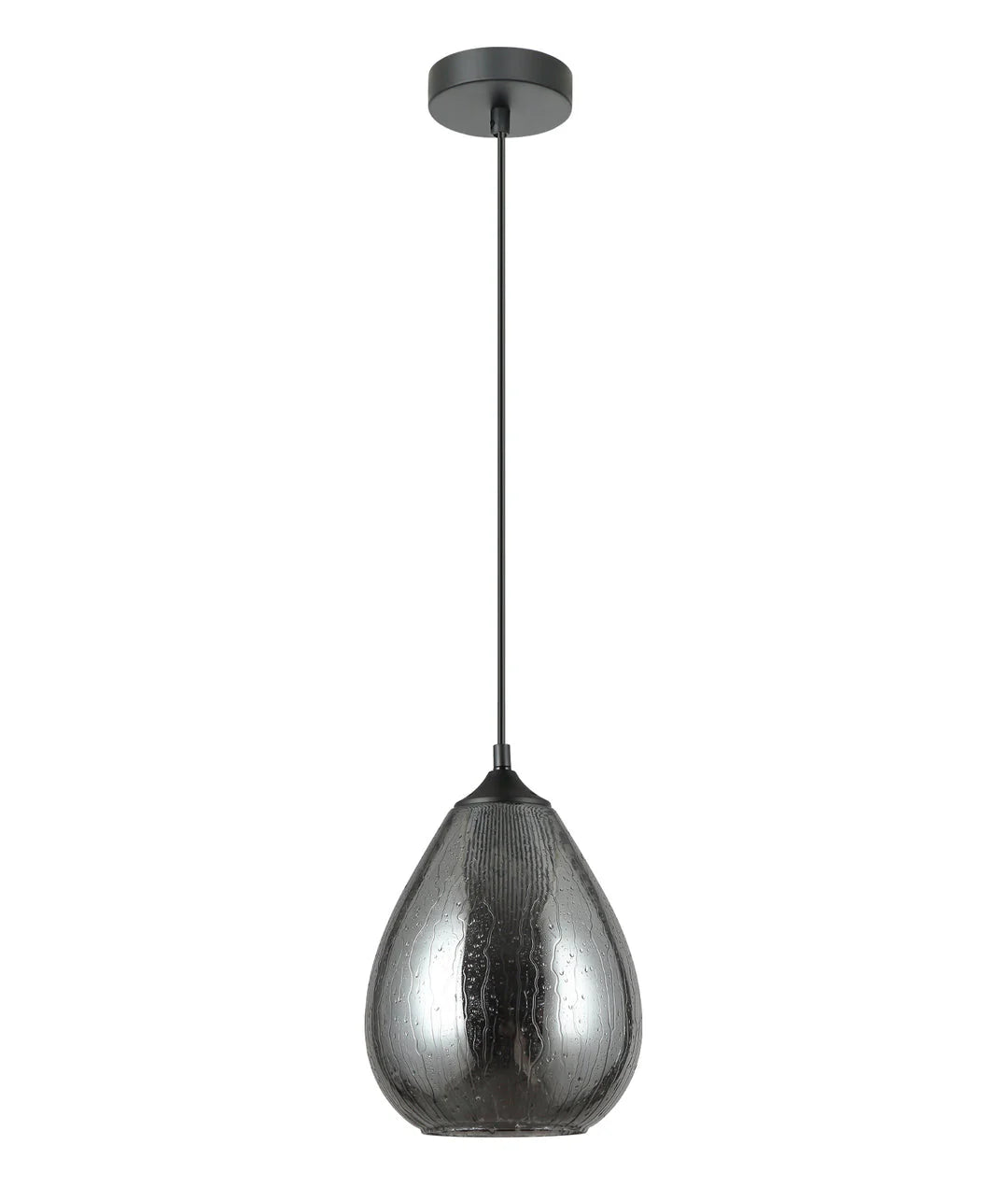 CLA Chuva Smokey Black Mirror Finish Glass with Rain Drop Effect Oval Pendant Light