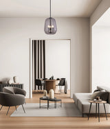 CLA CUAD Interior Smokey Black Round Pyramid Glass Shade Pendant Light