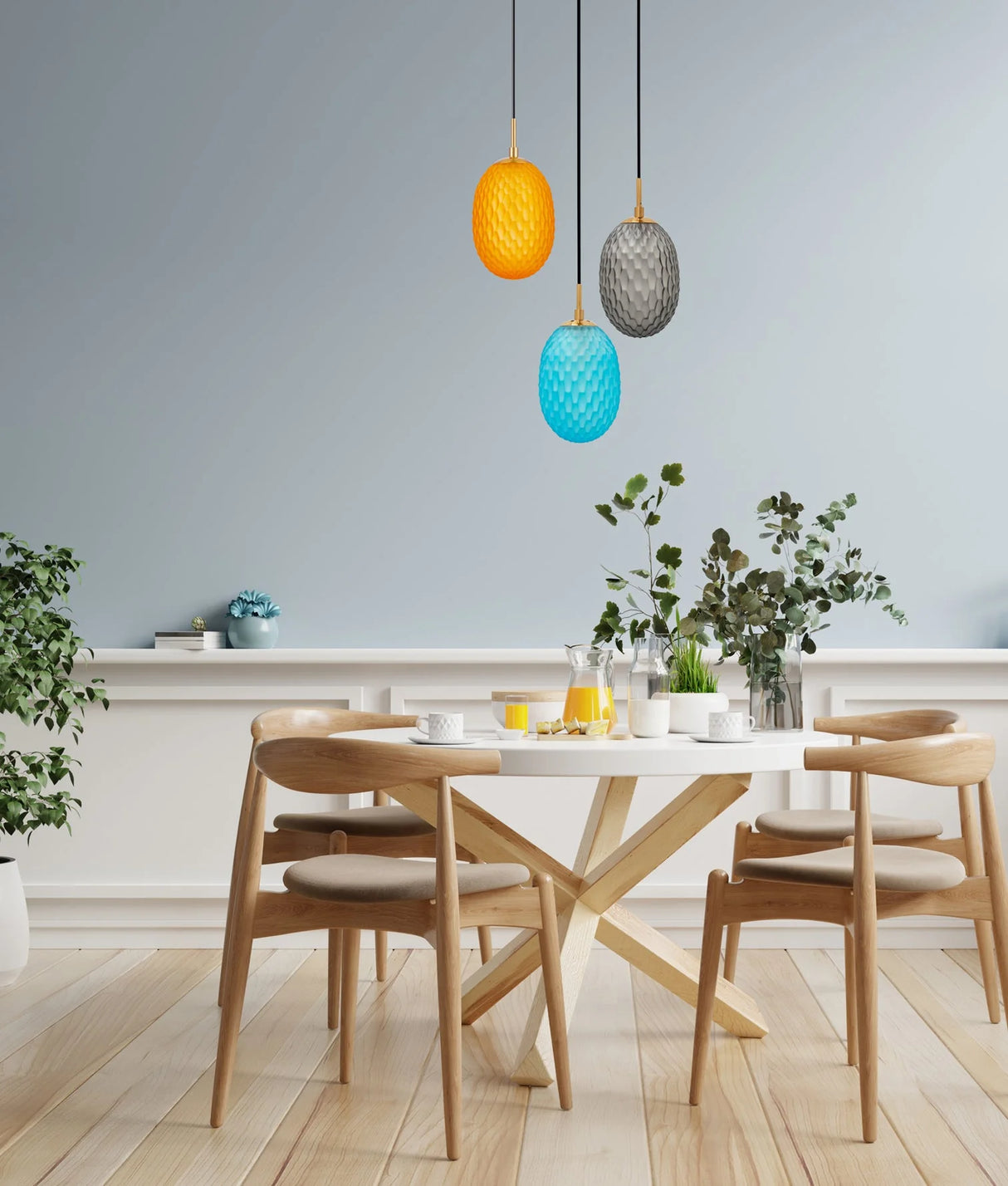 CLA KATHAL Interior Ellipse Glass Segmented with Brass Highlight Enclosed Pendant Lights