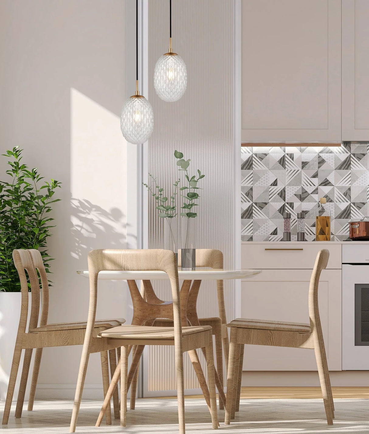 CLA KATHAL Interior Ellipse Glass Segmented with Brass Highlight Enclosed Pendant Lights