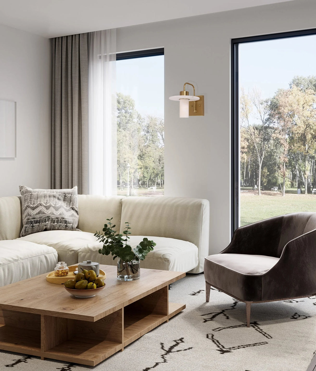 CLA Lucerna Interior Cylinder Round Hat Marble Shade Brass Highlight Wall Light