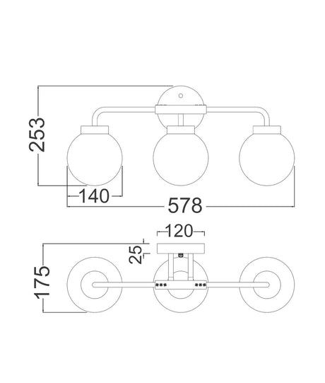 CLA Palla Interior Triple Sphere Marble with Brass Highlight Round Base Wall Light
