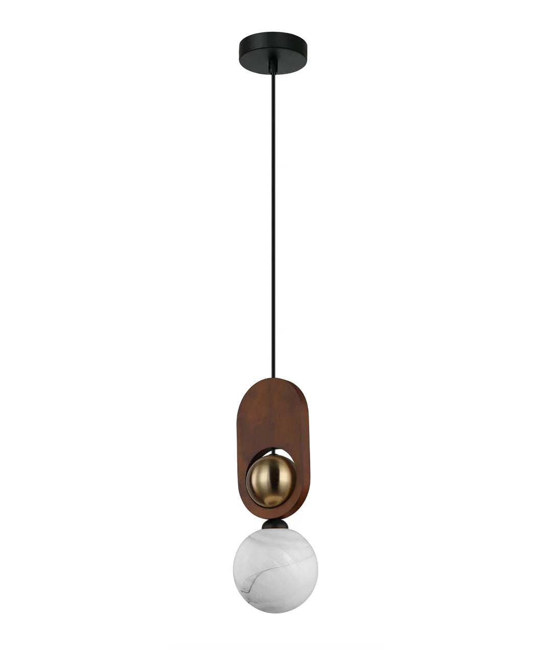 CLA Palta Interior Sandblasted Opal Diffuser with Brass & Wood Highlight Pendant Lights