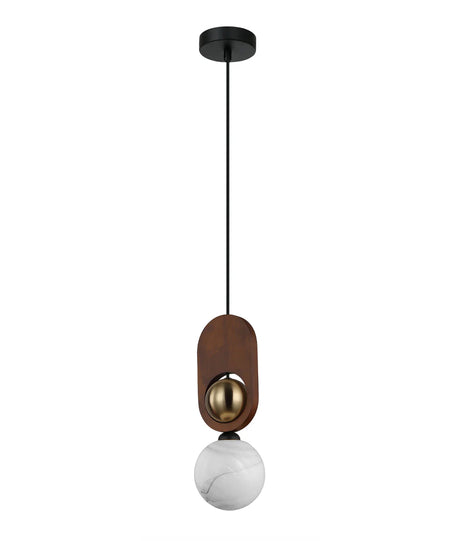 CLA Palta Interior Sandblasted Opal Diffuser with Brass & Wood Highlight Pendant Lights