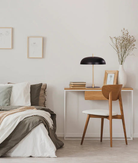 CLA Paraguas Interior Black Dome Shade with Brass Rod Table Lamp