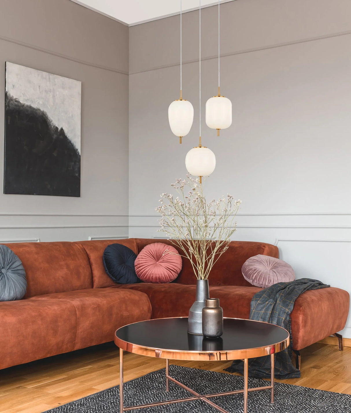 CLA PINO Interior Opal Matte / Smokey Black Mirror Finish Jar Pendant Lights