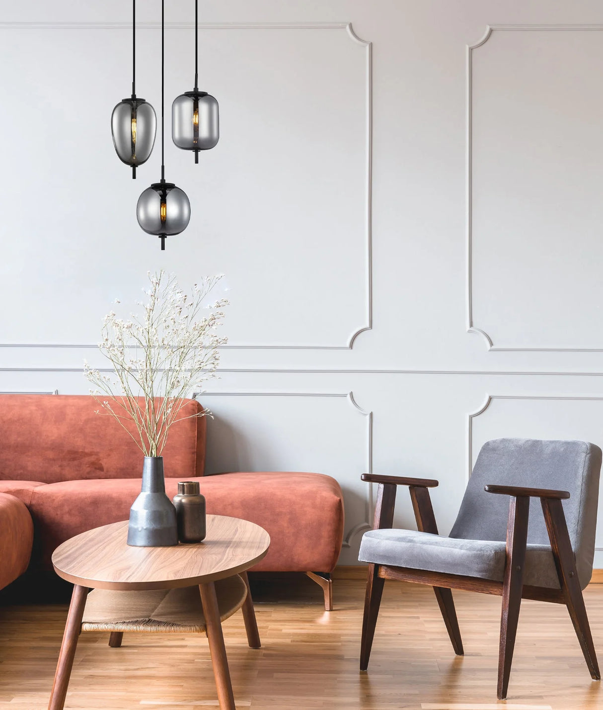 CLA PINO Interior Opal Matte / Smokey Black Mirror Finish Jar Pendant Lights