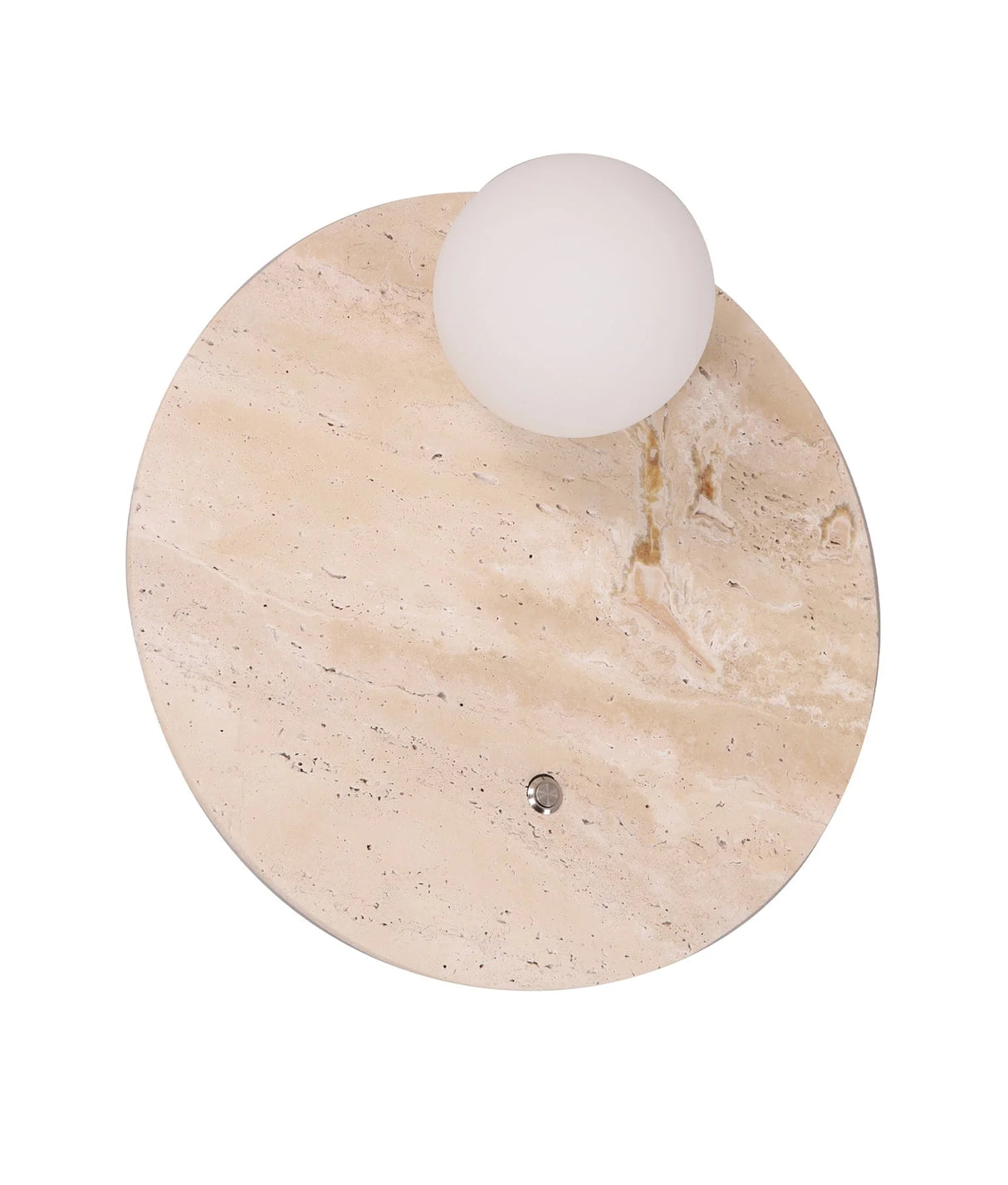 CLA Poi Interior Round Travertine Base with Beige Finish & Round Opal Diffuser Wall Light