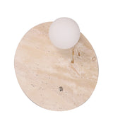 CLA Poi Interior Round Travertine Base with Beige Finish & Round Opal Diffuser Wall Light