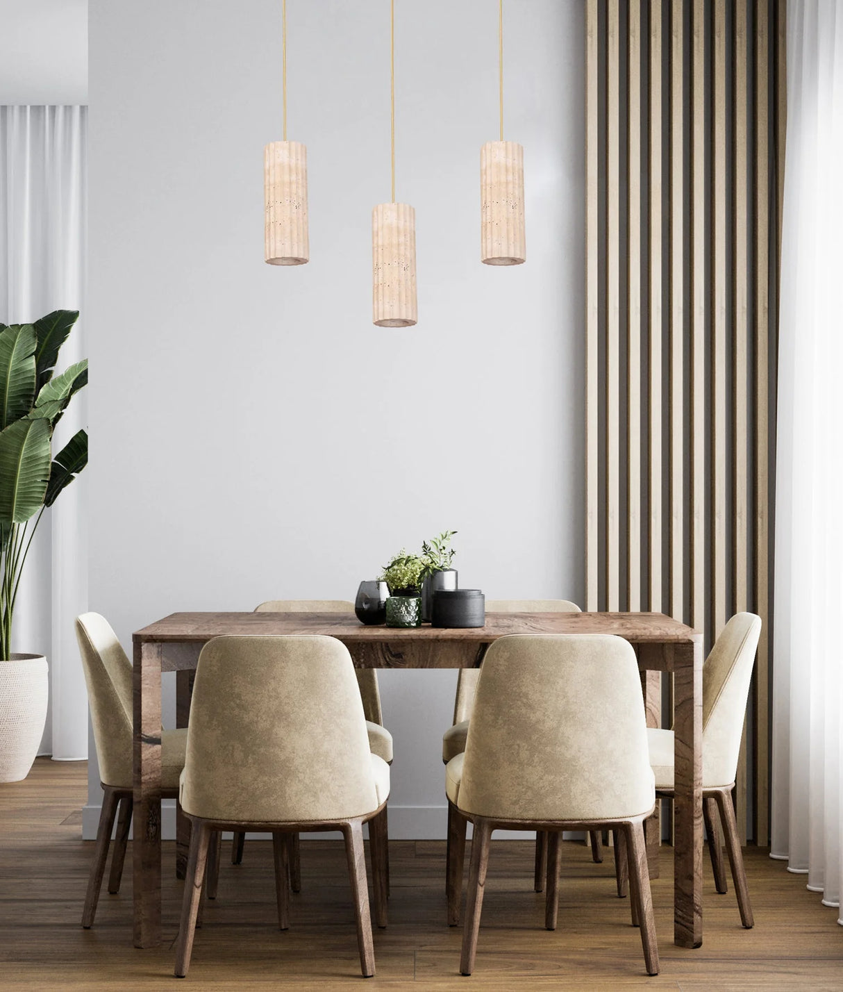 CLA Sagitta Interior Oblong Beige Travertine with Brass Highlight Pendant Light