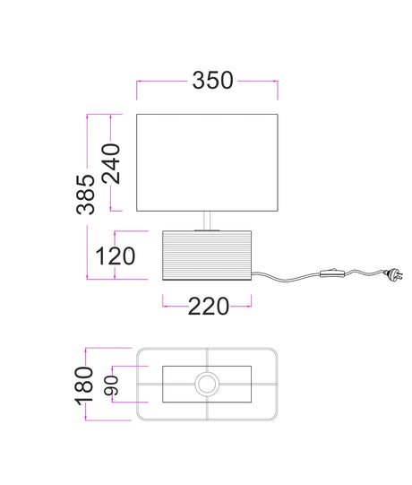 CLA Sagitta Rectangular Beige Travertine Base Rectangular Fabric Cream Shade Table Lamp
