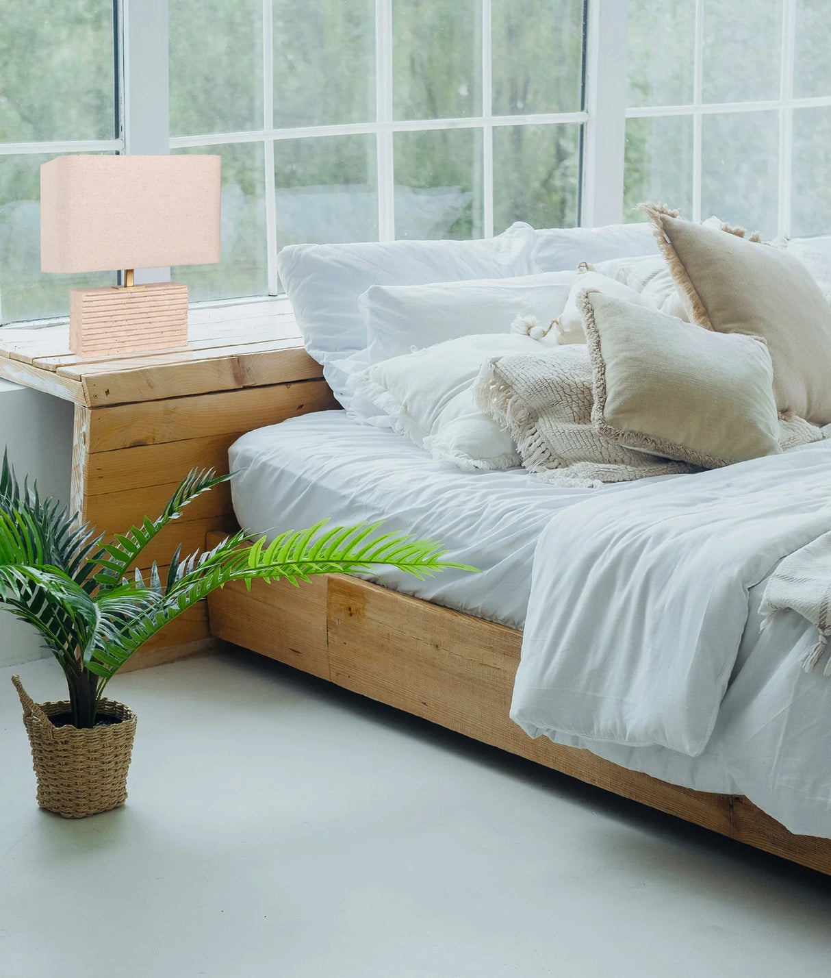 CLA Sagitta Rectangular Beige Travertine Base Rectangular Fabric Cream Shade Table Lamp