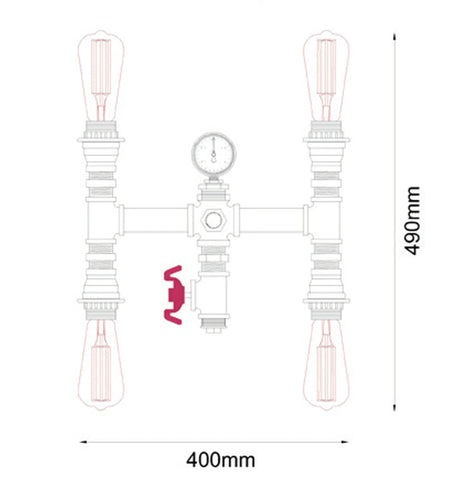 CLA Steam Interior Aged Iron 4xPipe Wall Light