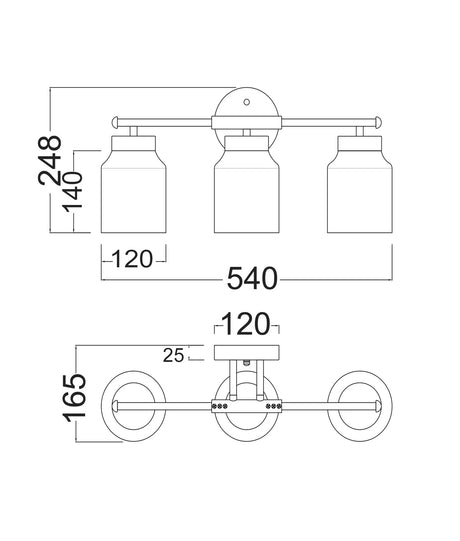 CLA Tufo Interior White 3 Light Jar Alabaster with Brass Highlight Wall Light