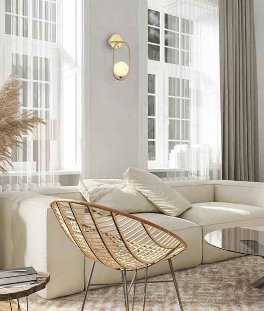 CLA Aro Interior Round Opal Glass with Satin Gold Frame Wall Light