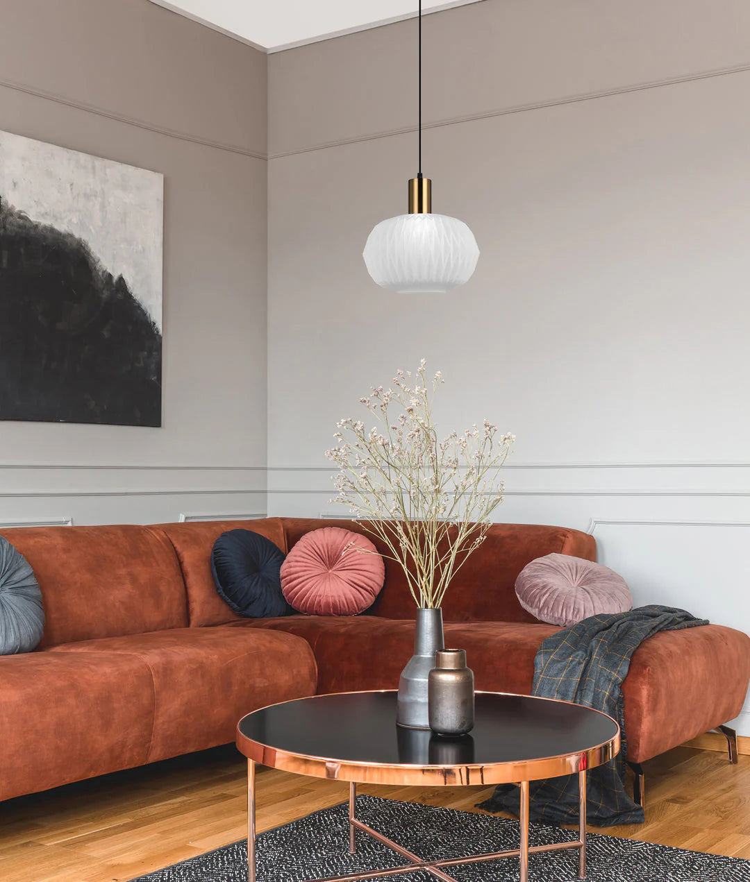 CLA Papel Interior Pleated Opal Dome Glass Pendant Lights