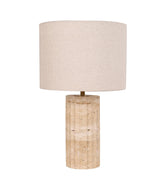 CLA Sagitta Beige Travertine Base Oblong Fabric Cream Shade Table Lamps