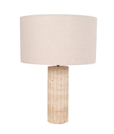 CLA Sagitta Beige Travertine Base Oblong Fabric Cream Shade Table Lamps