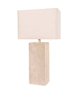 CLA Sagitta Beige Travertine Base Rectangular Fabric Cream Shade Table Lamps