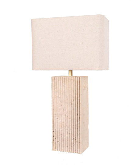 CLA Sagitta Beige Travertine Base Rectangular Fabric Cream Shade Table Lamps