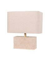CLA Sagitta Rectangular Beige Travertine Base Rectangular Fabric Cream Shade Table Lamp