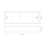 Technical drawing of aRGBW DALI controller by Domus Chameleon for LED lighting systems with dimensions on a green background