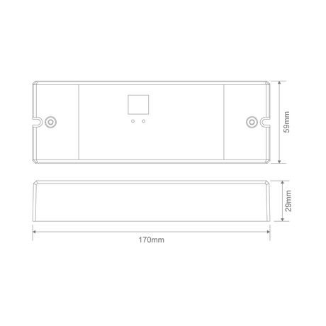 Technical drawing of aRGBW DALI controller by Domus Chameleon for LED lighting systems with dimensions on a green background