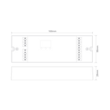 Technical drawing of a RGBW DMX controller by Domus Chameleon for LED lighting systems with dimensions labeled