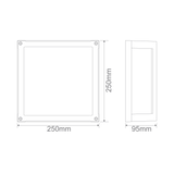 Dimensions of a Energy-efficient 12W LED square wall light by Domus YORK-12

Domus YORK-12 IP65 rated LED wall light for outdoor use with dimensions labeled