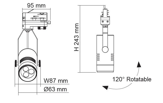 SAL LED SPOT IV STR3/4863TC 4W GU10 Three Circuit LED Rotatable Track Light