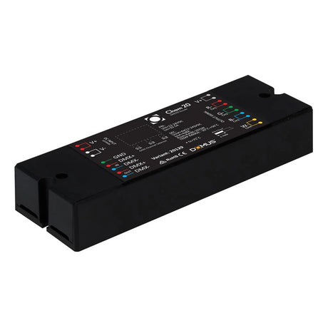 Domus Chameleon RGBW DMX lighting interface for smart control with labeled ports on a white background
