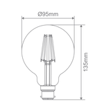 Technical drawing of a Modern G95 LED filament globe for ambient lighting with dimensions on a green background