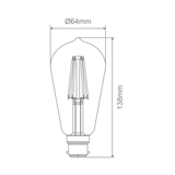 Technical drawing of A Decorative pear LED filament bulb for home lighting with dimensions on a green background