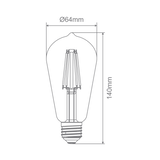 Technical drawing of a Energy-efficient dimmable 7.2W Domus LED filament lamp with dimensions labeled