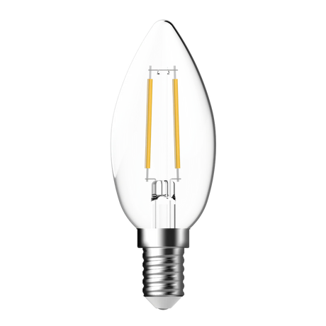 Dimmable LED filament candle lamp for decorative lighting on a white background