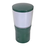 Green and white Domus BL 200 bollard head with E27 socket for bollard lam on a white background
