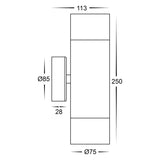 Havit HV1008T - Maxi Tivah 316 Stainless Steel TRI Colour Up & Down Wall Pillar Lights