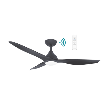 Modern Sleek Martec Avoca DC ceiling fan with WiFi, remote, and energy-saving LED lightwith remote control on a white background