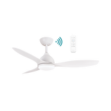 White Modern 48-inch Martec Elite DC smart ceiling fan for living rooms with remote control on a white background