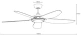 Dimension of a Smart LED ceiling fan with DC motor and WiFi control by Martec Esprit
