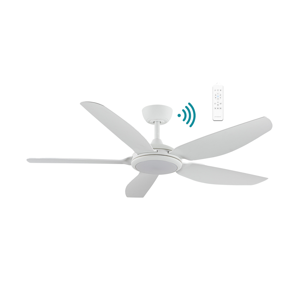 White Energy-efficient Martec Esprit DC ceiling fan with integrated LED light