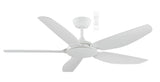 White Energy-efficient Martec Esprit DC ceiling fan for modern interiors with four blades on a white background