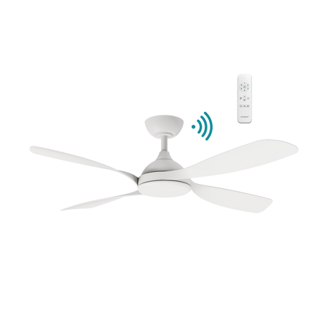 White Smart DC ceiling fan by Martec Hampton with energy-saving technology.