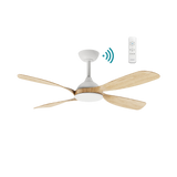 White Oak Sleek Martec Hampton DC ceiling fan with WiFi and remote operation. 