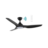 Black Sleek Martec Impact DC ceiling fan with WiFi, remote, and energy-saving LED light.